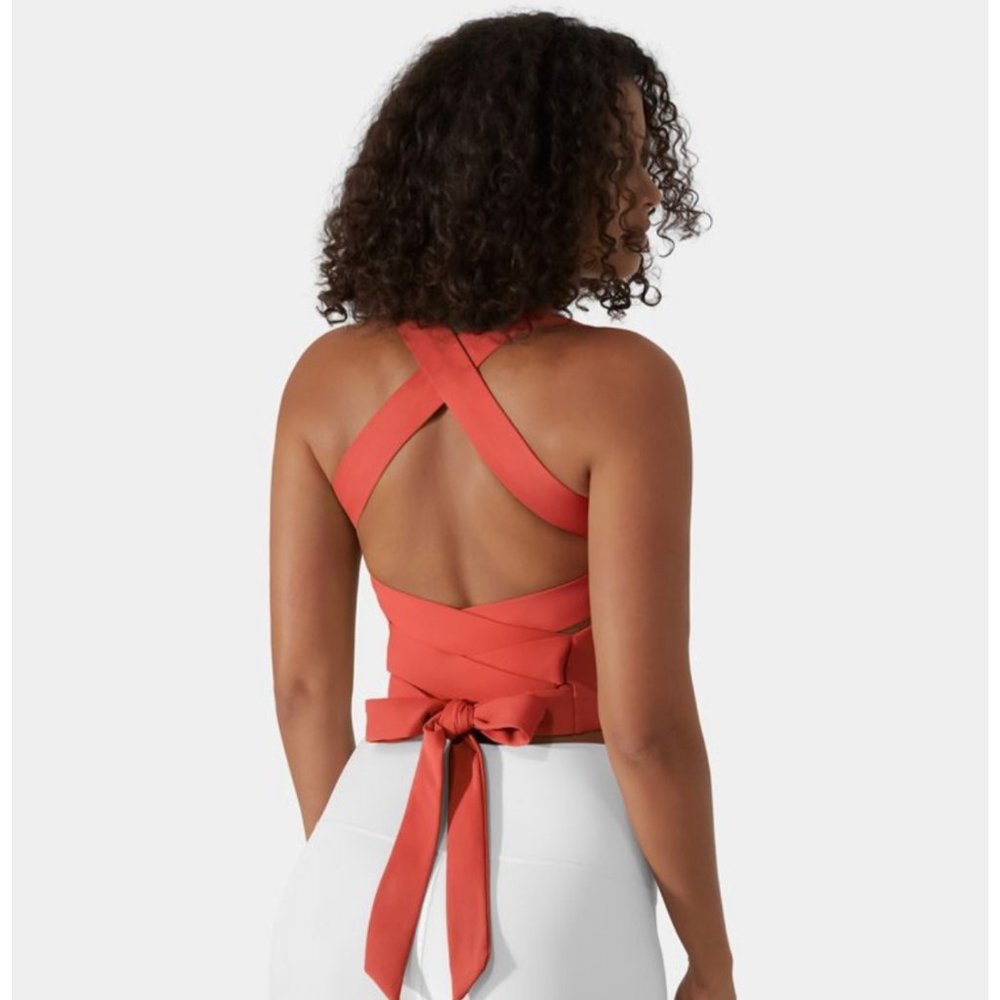 Halara Cloudful™ Air Backless Crisscross Lace Up Cropped Tank Top Orange